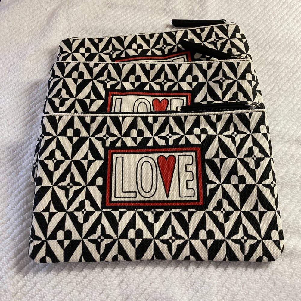 NEW Set of 3 Brighton Love Zippered Canvas Pouches/Makeup Bags 9x5